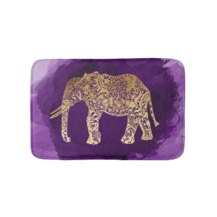 faux gold tribal elephant purple brushstroke bath mat