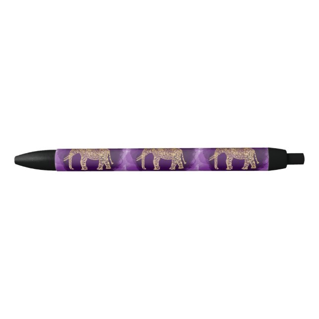 faux gold tribal elephant purple brushstroke black ink pen (Front)