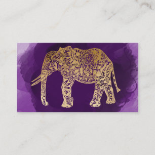 faux gold tribal elephant purple brushstroke business card