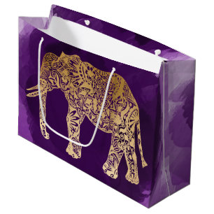 faux gold tribal elephant purple brushstroke large gift bag