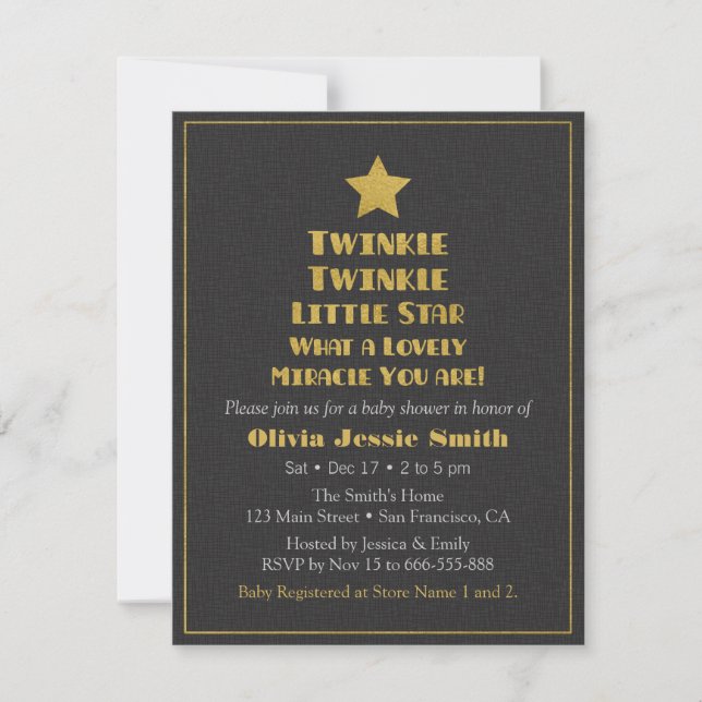 Faux Gold Twinkle Twinkle Little Star Baby Shower Invitation (Front)
