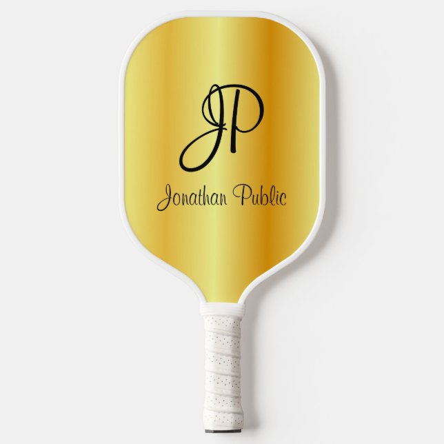 Faux Gold Two Sides Monogram Elegant Template Pick Pickleball Paddle (Front)