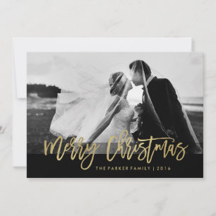 Faux Gold Typography with Photo Merry Christmas Holiday Card