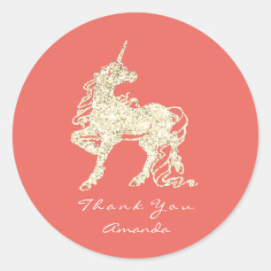 Faux Gold Unicorn Horse Star Thank You White Coral Classic Round Sticker