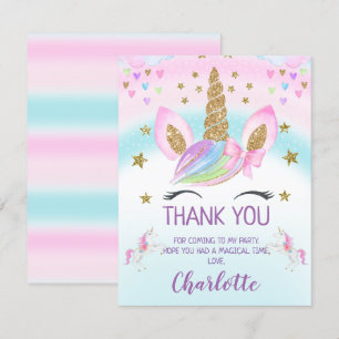 Faux Gold Unicorn Rainbow Birthday Thank You Card