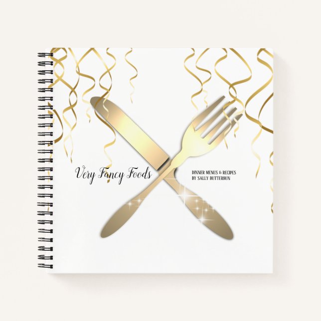 Faux gold utensils personalised cookbook recipe notebook (Front)