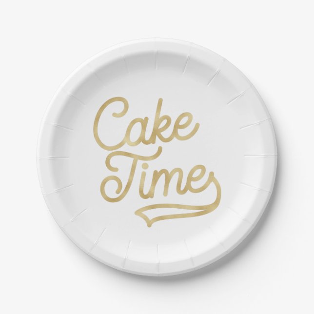 Faux Gold Vintage "Cake Time" Birthday Paper Plate (Front)