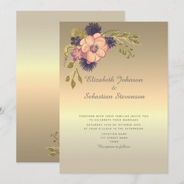 Faux Gold Wedding Invitation (Front/Back)