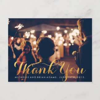 Faux Gold Wedding Photo Thank You Card