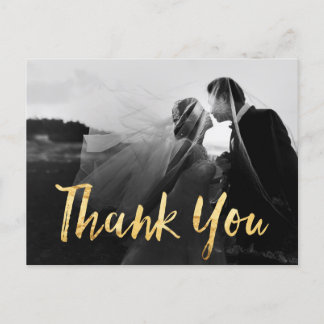 Faux Gold Wedding Photo Thank You Card