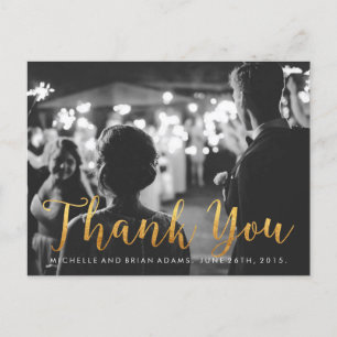 Faux Gold Wedding Photo Thank You Card