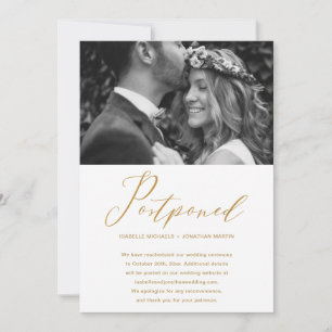 Faux Gold Wedding Postponement New Date Photo Announcement