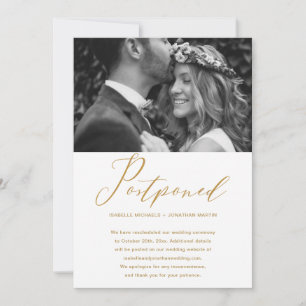 Faux Gold Wedding Postponement New Date Photo Announcement