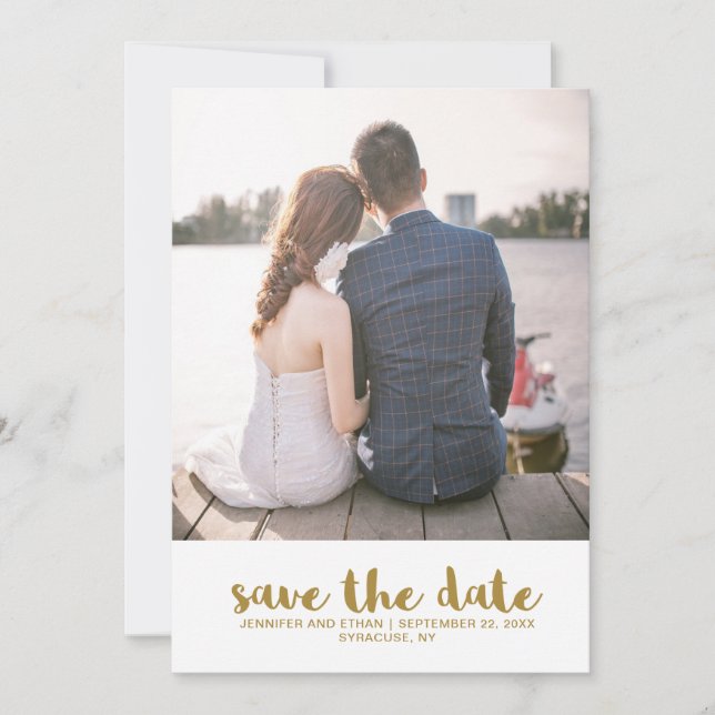 Faux Gold Wedding Save the Date Photo (Front)