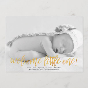 Faux Gold Welcome Little One Birth Announcement