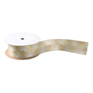 Faux Gold & White Art-Deco Pattern Satin Ribbon