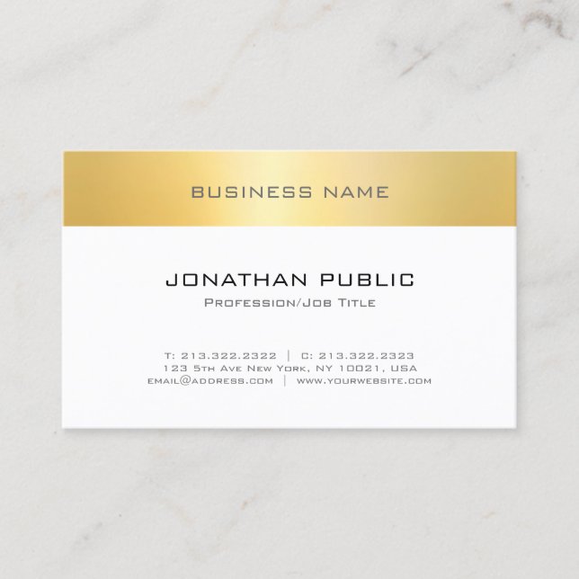 Faux Gold White Elegant Modern Minimalist Template Business Card (Front)