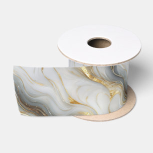 Faux Gold White Grey Marbled Satin Ribbon