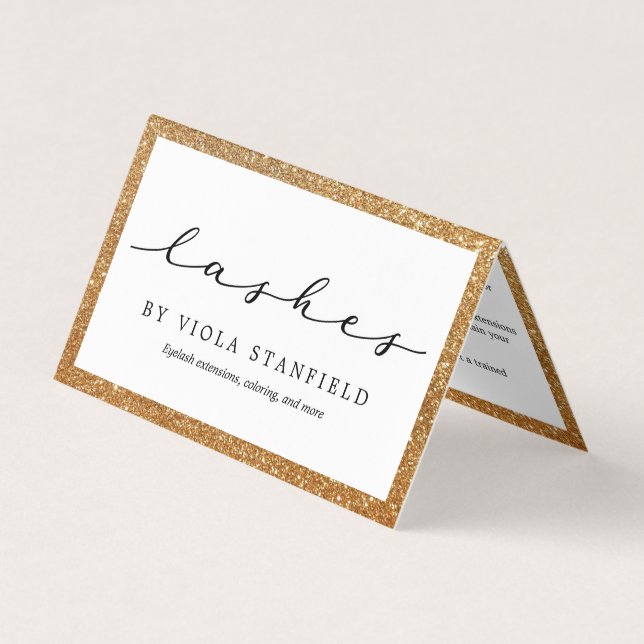 Faux Gold & White Lashes Aftercare Business Card (Front)