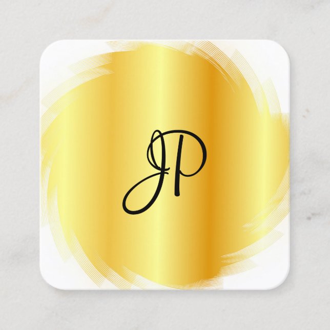 Faux Gold White Modern Elegant Monogram Template Square Business Card (Front)