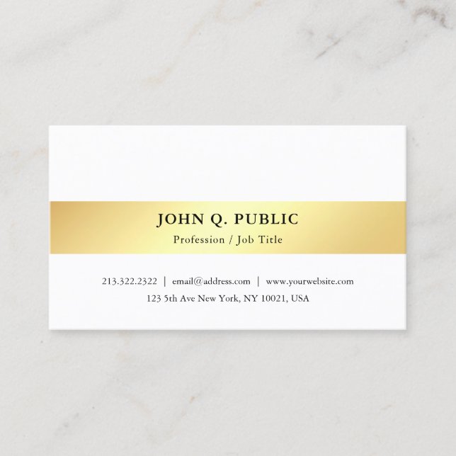 Faux Gold White Modern Minimalist Elegant Template Business Card (Front)