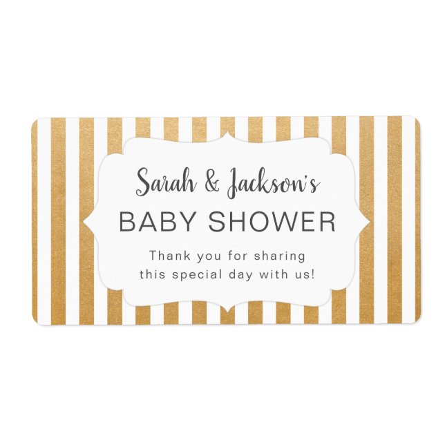 Faux Gold White stripes baby shower thank you (Front)