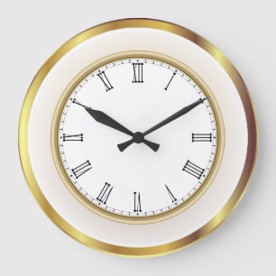 Faux Gold White Trim Roman Numbers Large Clock