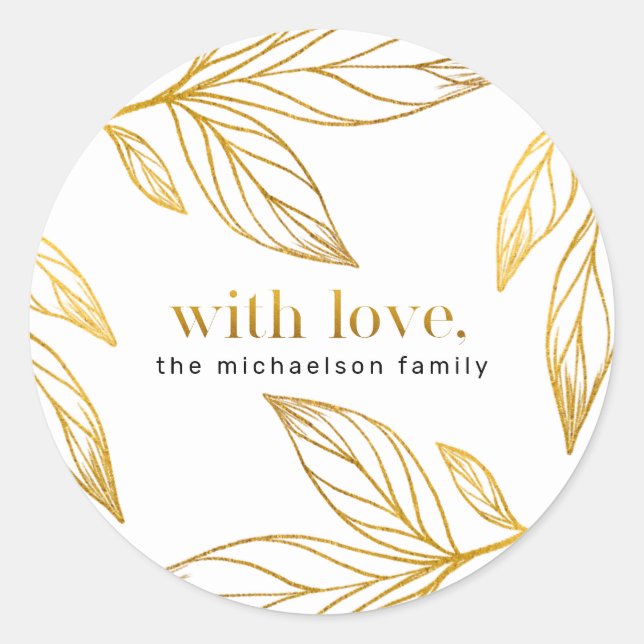 Faux Gold Winter Leaf with Name Christmas Holiday Classic Round Sticker (Front)