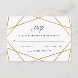 Faux Gold with Midnight Blue Text Wedding RSVP