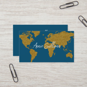 Faux Gold World Map Travel Agent Tourism Business Card