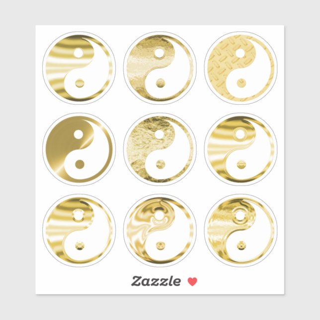 Faux Gold Yin Yang Symbol Textured Metallic Set 9 (Sheet)