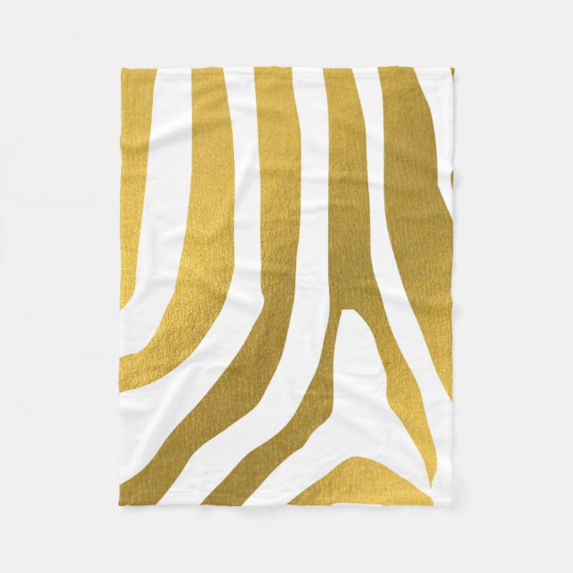 Faux Gold Zebra Print Stripes Pattern Fleece Blanket (Front)