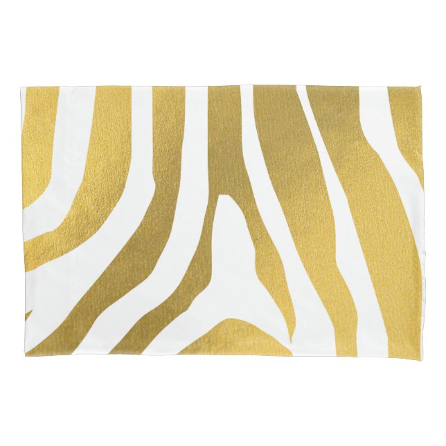 Faux Gold Zebra Print Stripes Pattern Pillowcase (Front)