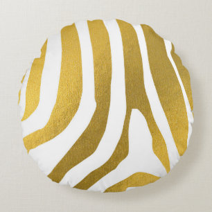 Faux Gold Zebra Print Stripes Pattern Round Cushion