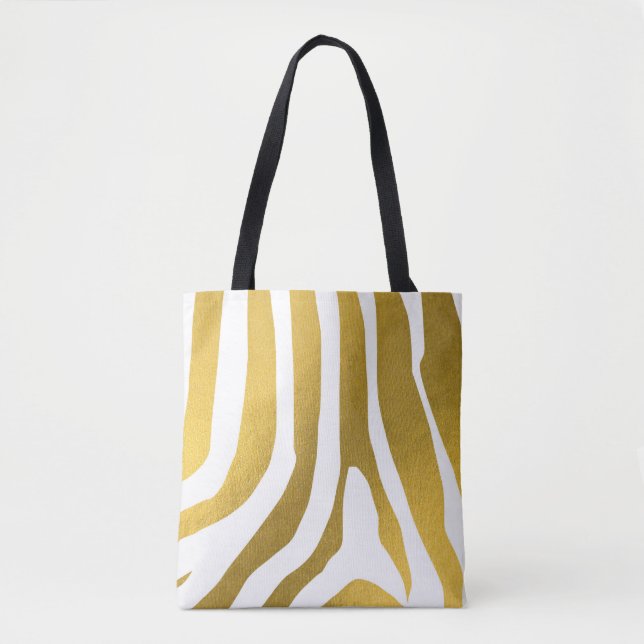 Faux Gold Zebra Print Stripes Pattern Tote Bag (Front)
