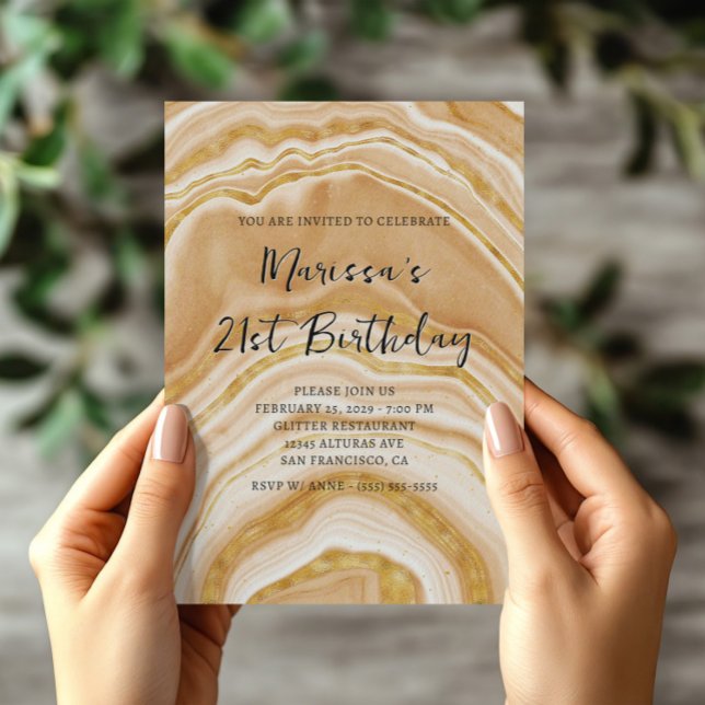 Faux Golden Agate 21st Birthday Invitation (Faux Golden Agate 21st Birthday Invitation)