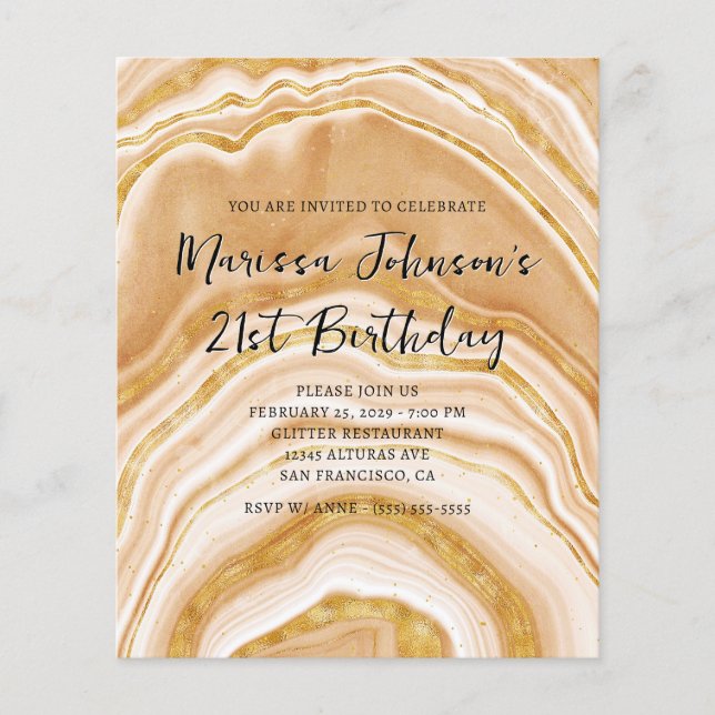 Faux Golden Agate 21st Birthday Invitation Flyer (Front)