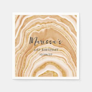 Faux Golden Agate 21st Birthday Napkin