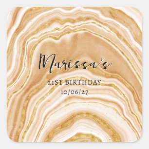 Faux Golden Agate 21st Birthday Square Sticker