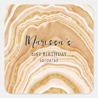 Faux Golden Agate 21st Birthday Square Sticker