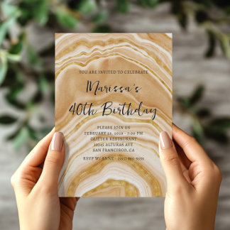 Faux Golden Agate 40th Birthday Invitation