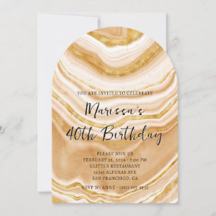 Faux Golden Agate 40th Birthday Invitation