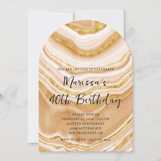 Faux Golden Agate 40th Birthday Invitation (Front)