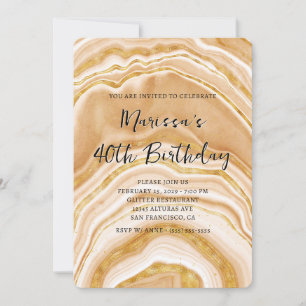 Faux Golden Agate 40th Birthday Photo Invitation