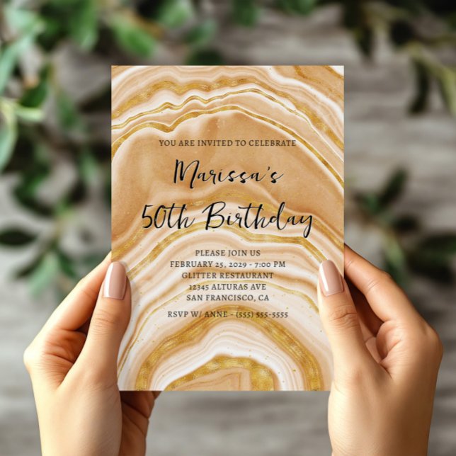 Faux Golden Agate 50th Birthday Invitation (Faux Golden Agate 50th Birthday Invitation)