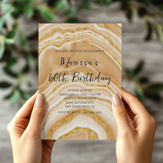 Faux Golden Agate 60th Birthday Invitation