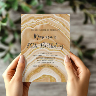 Faux Golden Agate 70th Birthday Invitation