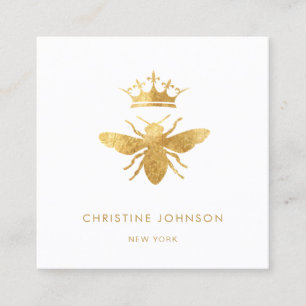 faux golden foil queen bee logo square business card