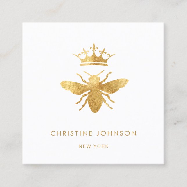 faux golden foil queen bee logo square business card (Front)