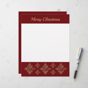 Faux Golden Foil Snowflakes On Red (Not Real Foil) Custom Letterhead